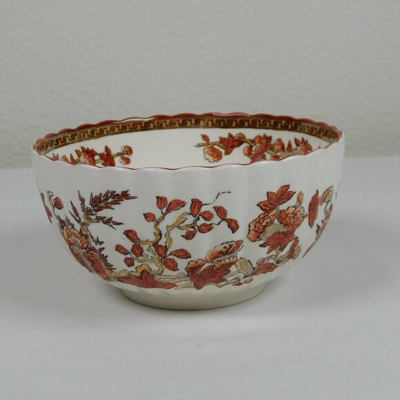 Spode Indian Tree Cranberry Bowl Old Backstamp 5 inches Scalloped Orange Rust - Picture 4 of 8